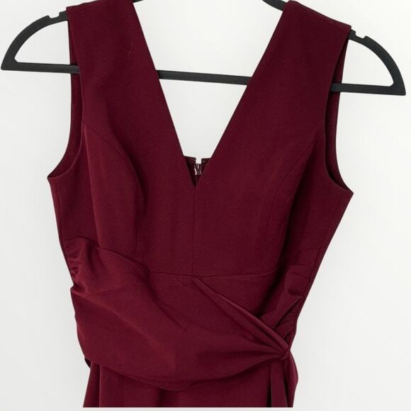 Dress The Population Alessia Wine Burgundy V-Neck Tie Waist Crepe Size XS NWT - Picture 16 of 16